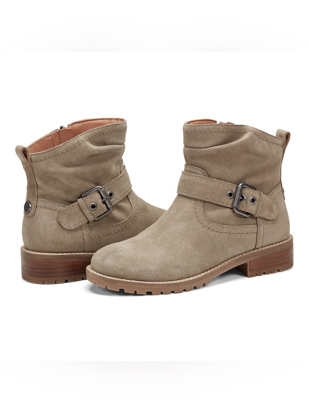 ♥️♥️ Earth Women's Thrill Buckle Strap Ruched Booties - Taupe